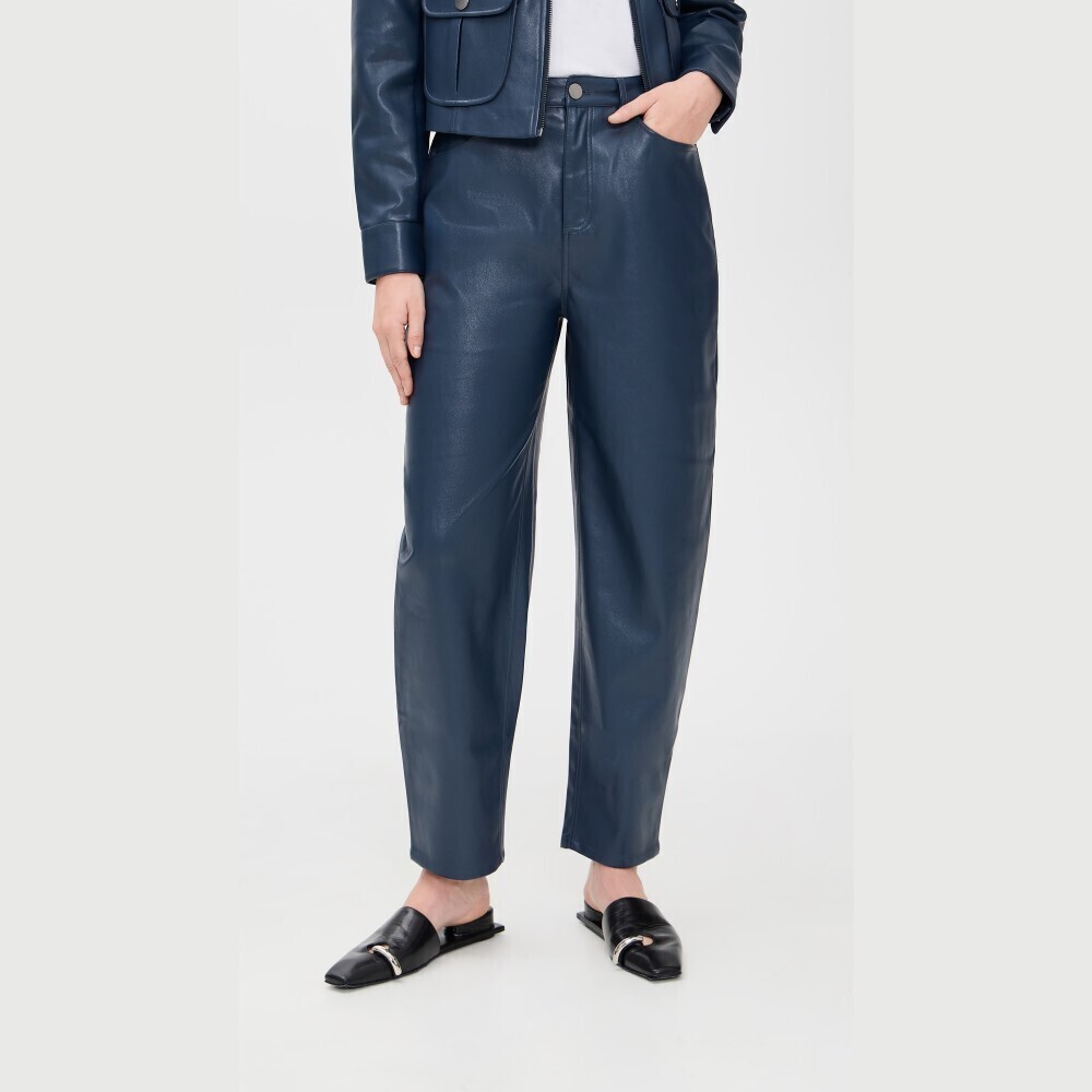Navy Faux Leather High Rise Barrel Leg Pants - Picture 2 of 6